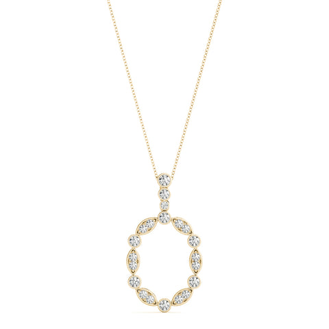 Yellow gold Round and Marquise Diamond Bezel Set Pendant