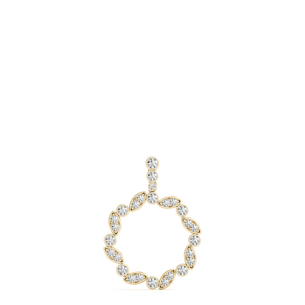Yellow gold Round and Marquise Diamond Circle Pendant with Bezel and Prong Setting