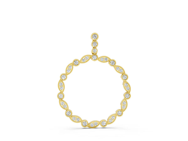 Yellow gold Round and Marquise Diamond Circle Pendant with Bezel and Prong Setting