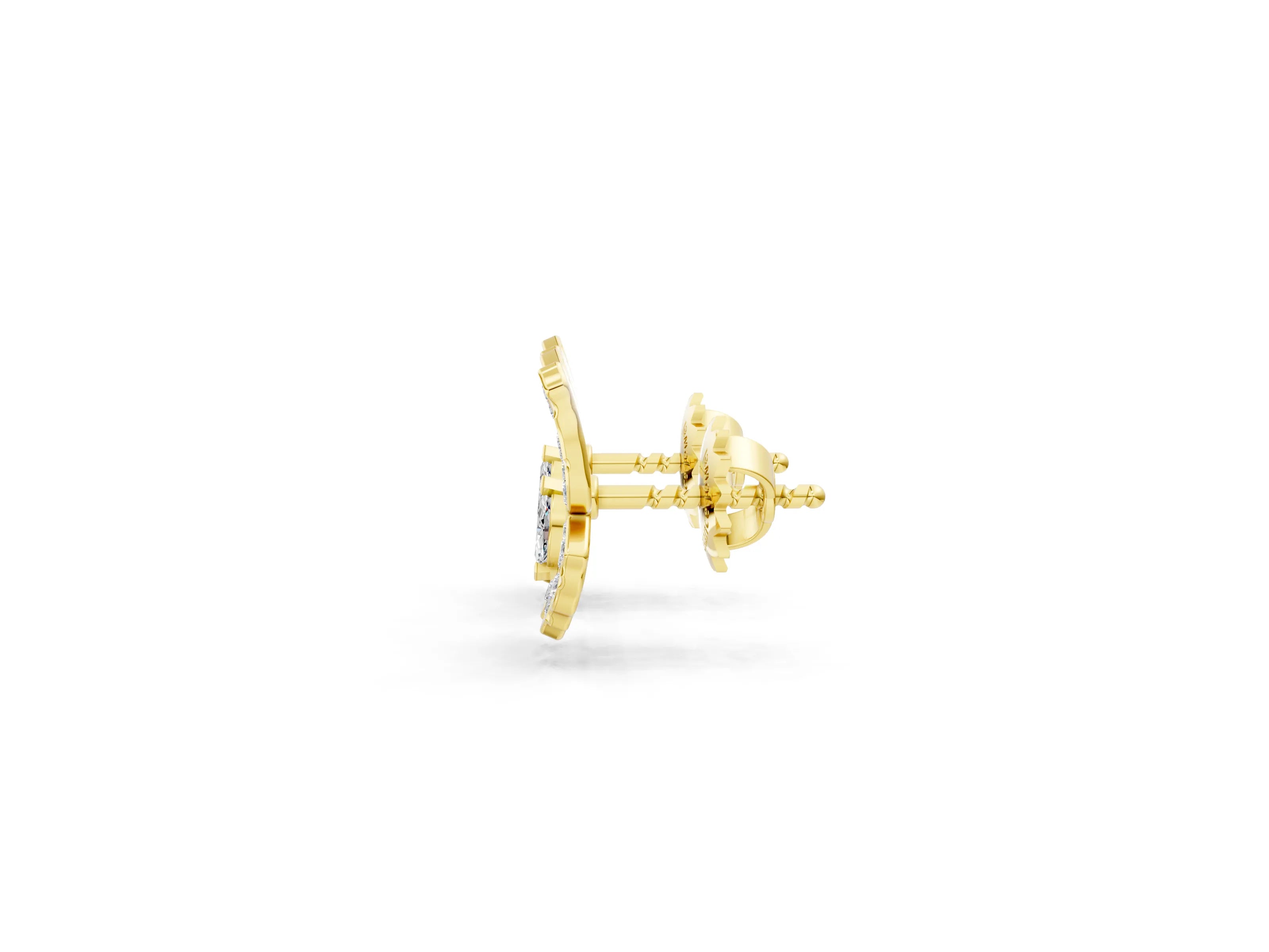 Yellow gold Round and Marquise Diamond Flutter Butterfly Stud Earrings_5