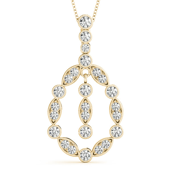 Yellow gold Round and Marquise Diamond Milgrain Halo Pendant