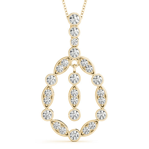 Yellow gold Round and Marquise Diamond Milgrain Halo Pendant