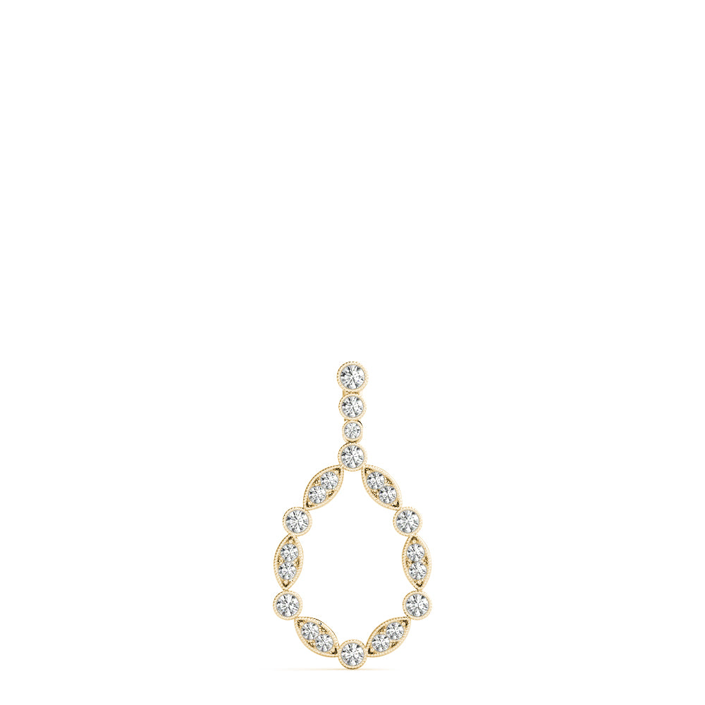 Yellow gold Round and Marquise Diamond Milgrain Prong Pendant 1