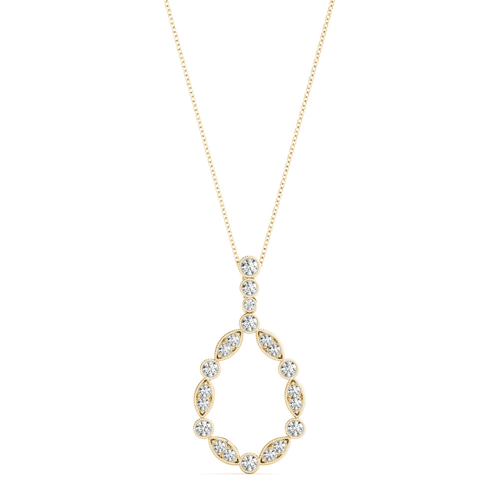 Yellow gold Round and Marquise Diamond Milgrain Prong Pendant