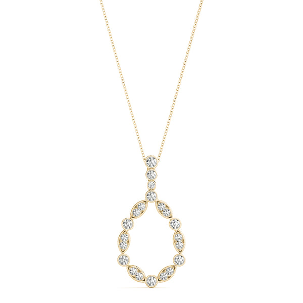 Yellow gold Round and Marquise Diamond Milgrain Prong Pendant