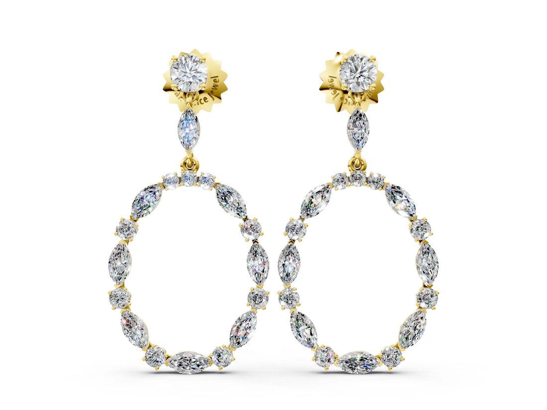 Yellow gold Round and Marquise Diamond Open Oval Drop Earrings_4