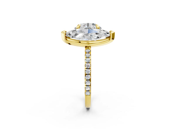 Yellow gold Round and Marquise Toi Moi Ring with Prong Setting and Micro Pave Band