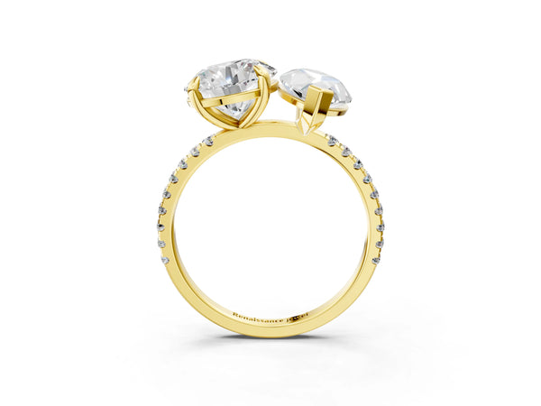 Yellow gold Round and Marquise Toi Moi Ring with Prong Setting and Micro Pave Band