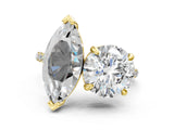 Yellow gold Round and Marquise Toi Moi Ring with Prong Setting and Micro Pave Band
