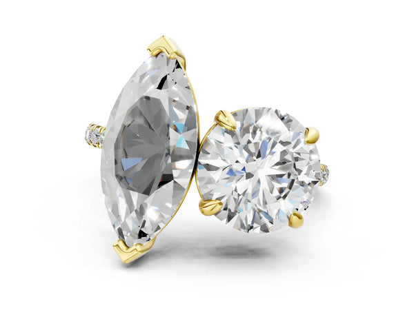 Yellow gold Round and Marquise Toi Moi Ring with Prong Setting and Micro Pave Band