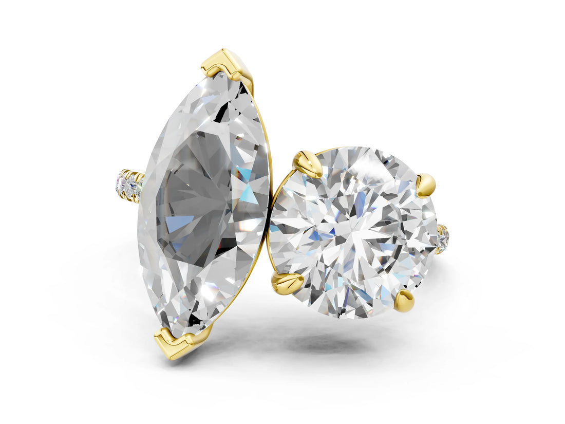 Yellow gold Round and Marquise Toi Moi Ring with Prong Setting and Pave Band_57
