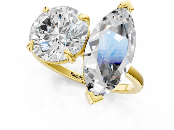 Yellow gold Round and Marquise Toi Moi Ring with Prong Setting and Plain Band