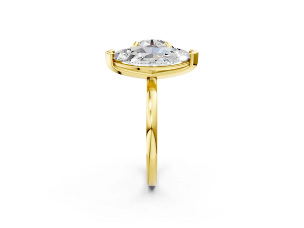 Yellow gold Round and Marquise Toi Moi Ring with Prong Setting and Plain Band