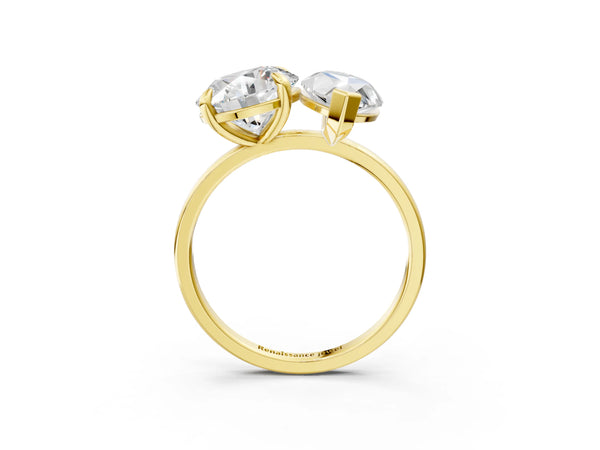 Yellow gold Round and Marquise Toi Moi Ring with Prong Setting and Plain Band