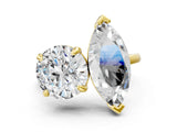 Yellow gold Round and Marquise Toi Moi Ring with Prong Setting and Plain Band