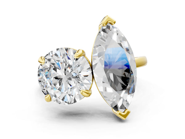 Yellow gold Round and Marquise Toi Moi Ring with Prong Setting and Plain Band