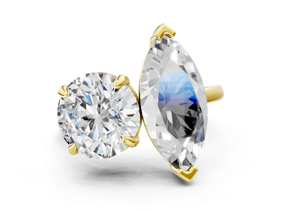 Yellow gold Round and Marquise Toi Moi Ring with Prong Setting and Plain Band