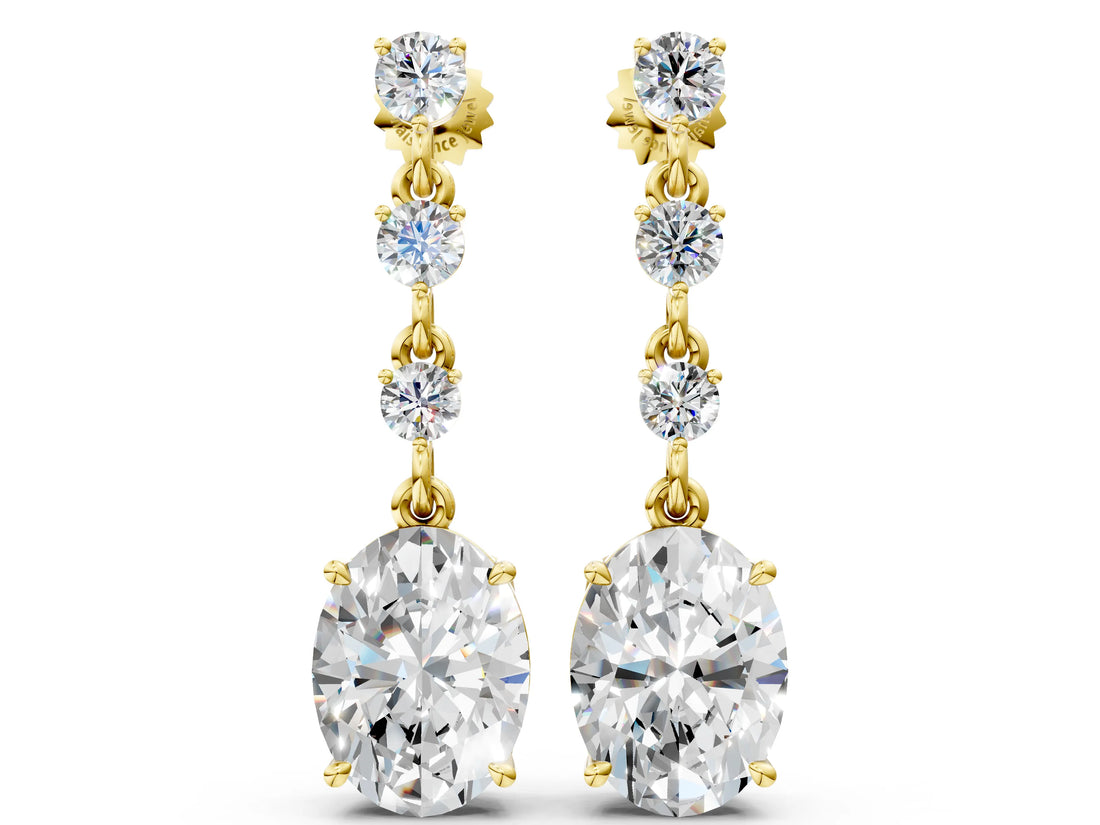 Yellow gold Round and Oval Diamond Drop Earrings