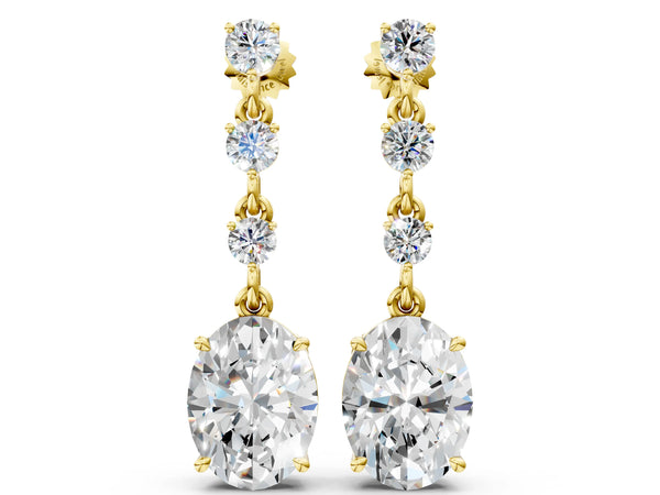 Yellow gold Round and Oval Diamond Drop Earrings