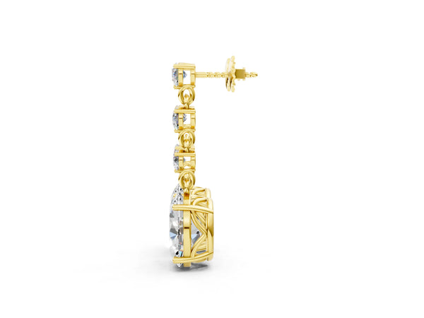 Yellow gold Round and Oval Diamond Drop Earrings