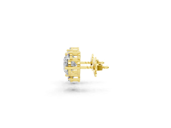 Yellow gold Round and Oval Diamond Hydrangea Bouquet Stud Earrings with Round Diamond Accents