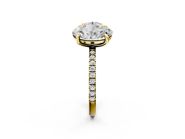 Yellow Gold Round and Oval Laboratory-Grown Diamond Toi et Moi Engagement Ring with Micro Pave Band