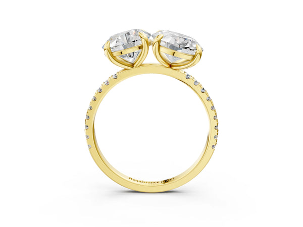 Yellow Gold Round and Oval Laboratory-Grown Diamond Toi et Moi Engagement Ring with Micro Pave Band