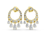 Yellow gold Round and Pear Diamond Dangle Earrings