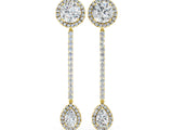 Yellow gold Round and Pear Diamond Halo Drop Earrings