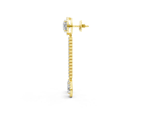 Yellow gold Round and Pear Diamond Halo Drop Earrings
