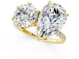 Yellow gold Round and Pear Toi Moi Ring with Prong Setting and Micro Pave Band 1
