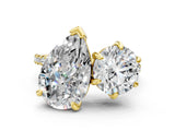 Yellow gold Round and Pear Toi Moi Ring with Prong Setting and Pave Band 1
