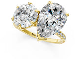 Yellow gold Round and Pear Toi Moi Ring with Prong Setting and Pave Band 2