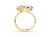 Yellow gold Round and Pear Toi Moi Ring with Prong Setting and Pave Band 4