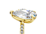 Yellow gold Round and Pear Toi Moi Ring with Prong Setting and Pave Band