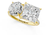 Yellow gold Round and Princess Toi Moi Ring with Prong Setting and Micro Pave Band 1
