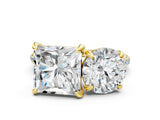 Yellow gold Round and Princess Toi Moi Ring with Prong Setting and Pave Band 2
