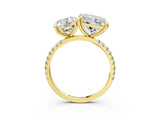 Yellow gold Round and Princess Toi Moi Ring with Prong Setting and Pave Band 5