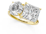 Yellow gold Round and Princess Toi Moi Ring with Prong Setting and Plain Band 1