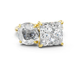 Yellow gold Round and Princess Toi Moi Ring with Prong Setting and Plain Band