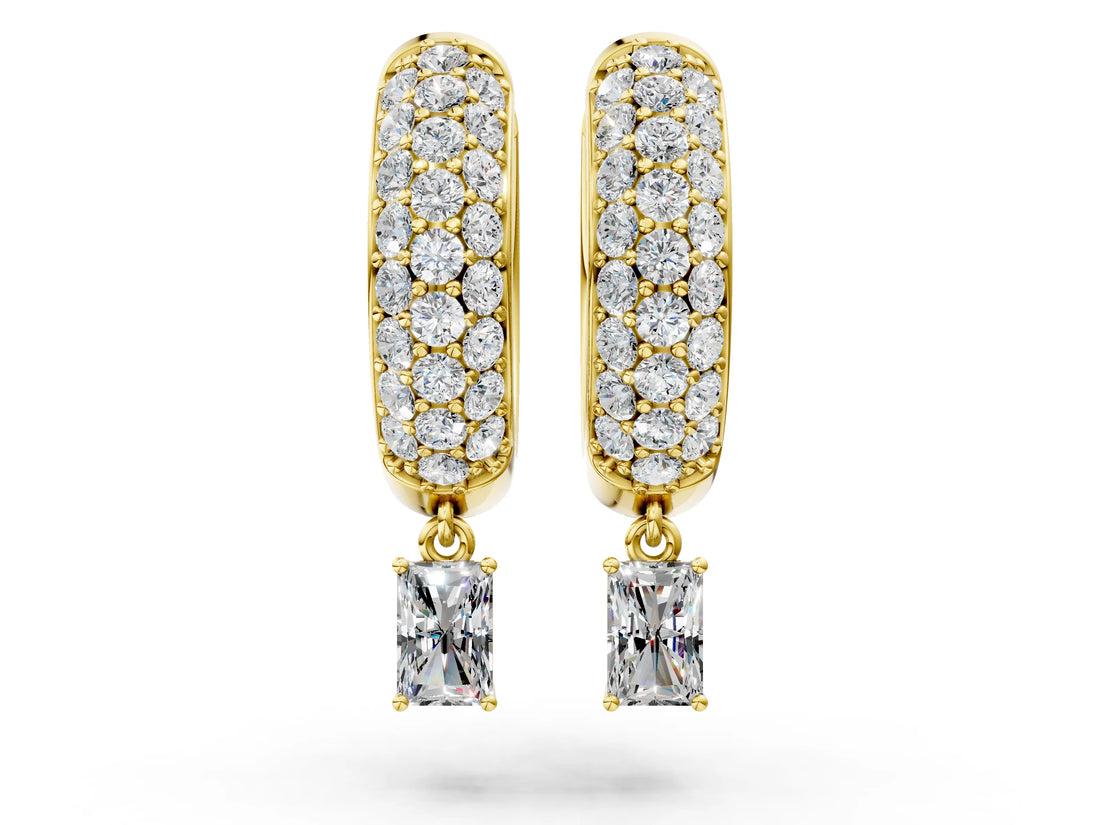 Yellow gold Round and Radiant Diamond Huggie Hoop Earrings_28