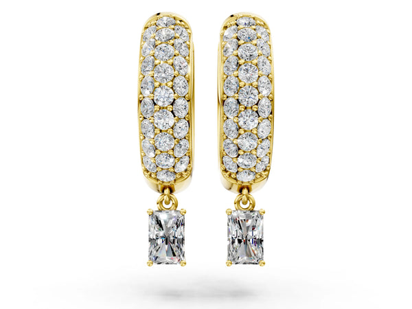 Yellow gold Round and Radiant Diamond Huggie Hoop Earrings