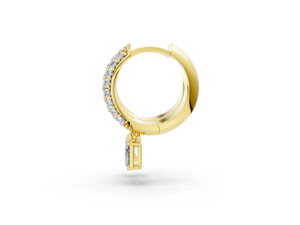 Yellow gold Round and Radiant Diamond Huggie Hoop Earrings