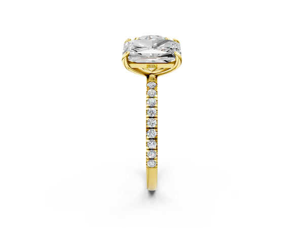 Yellow gold Round and Radiant Toi Moi Ring with Prong Setting and Micro Pave Band