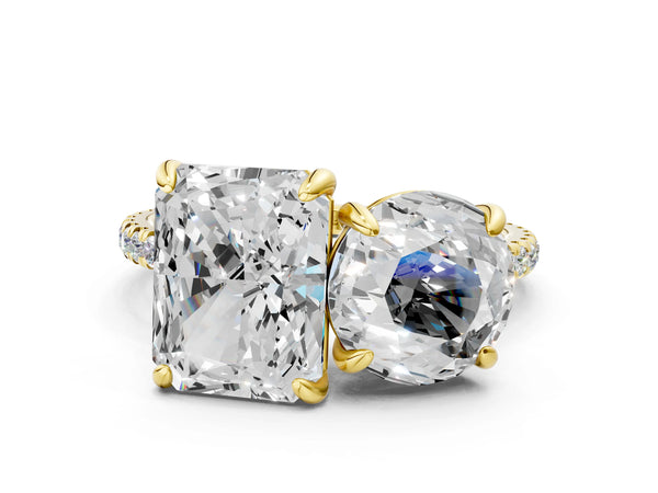 Yellow gold Round and Radiant Toi Moi Ring with Prong Setting and Micro Pave Band