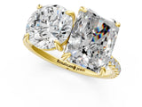 Yellow gold Round and Radiant Toi Moi Ring with Prong Setting and Pave Band 1