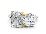 Yellow gold Round and Radiant Toi Moi Ring with Prong Setting and Pave Band