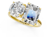 Yellow gold Round and Radiant Toi Moi Ring with Prong Setting and Plain Band 1