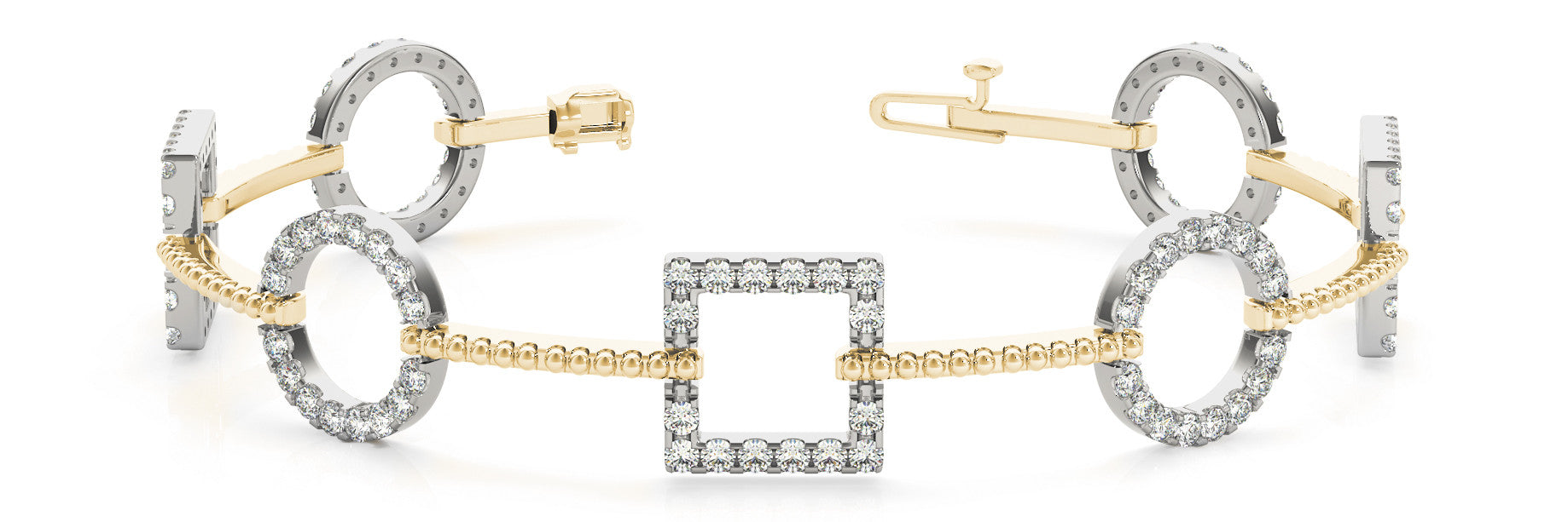 Yellow gold Round and Square Diamond Bezel Bracelet with Pave Setting