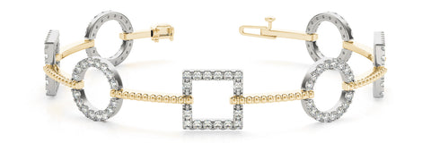 Yellow gold Round and Square Diamond Bezel Bracelet with Pave Setting